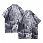 Men Women Short Sleeve Shirts Button Up Lapel Collar Vintage Hong Kong Style Loose Beach Tops CK08 XL