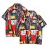 Men Women Short Sleeve Shirts Button Up Lapel Collar Vintage Hong Kong Style Loose Beach Tops CK08 L