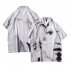 Men Women Short Sleeve Shirts Button Up Lapel Collar Vintage Hong Kong Style Loose Beach Tops CK11 M