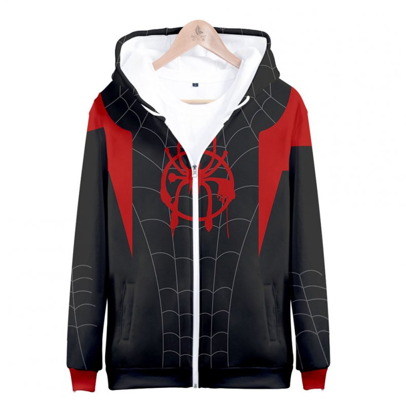 Men Women Simple Casual Spiderman Heroes Printing Hooded Zipper Sweater Style A_M