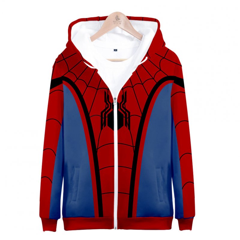 Men Women Simple Casual Spiderman Heroes Printing Hooded Zipper Sweater Style B_XL