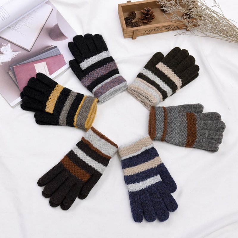 Men Women Strip Thickening Knitted Full Finger Warm Gloves for Winter Preventing Cold men_free size