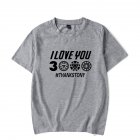 Men Women Summer I Love You 3000 Letters Printed Casual Round Collar Fashion T shirt B gray L