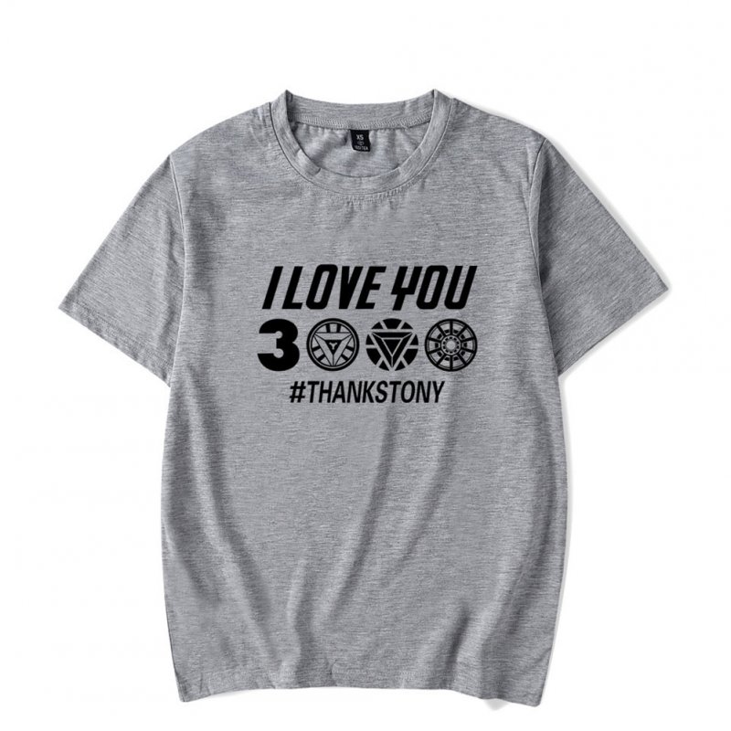 Men Women Summer I Love You 3000 Letters Printed Casual Round Collar Fashion T-shirt B gray_L