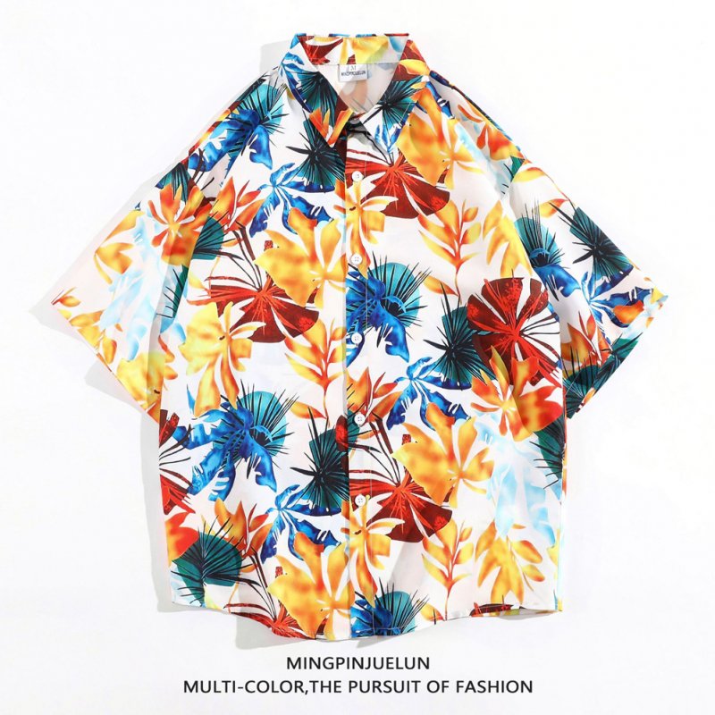Men Women Summer Short Sleeve Shirts Comfortable Breathable Single-breasted Loose Fashion Retro Tops H811 2XL