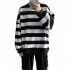Men Women Sweatshirt Crew Neck Combined Color Stripe Loose Long Sleeve T shirt Pullover Tops Black L