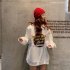 Men Women Sweatshirt Harajuku Style Printing Letter Crew Neck Loose Couple Pullover Tops White M
