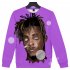 Men Women Sweatshirt JUICE WRLD Head Portrait Printing Crew Neck Unisex Loose Pullover Tops Purple M