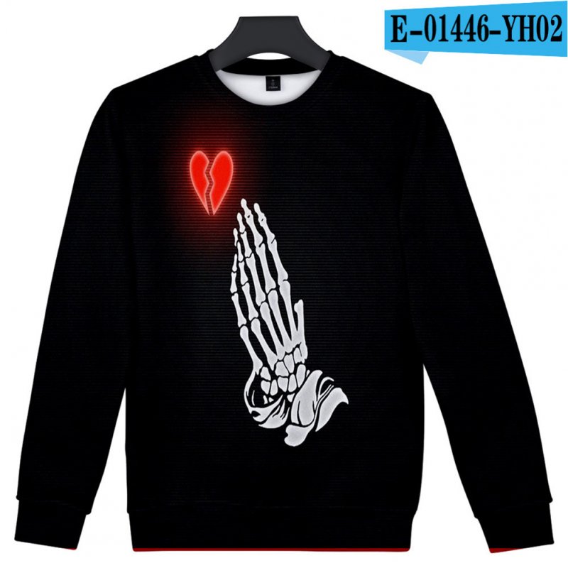 Men Women Sweatshirt Juice WRLD Flower Heart Printing Crew Neck Unisex Loose Pullover Tops Black_S