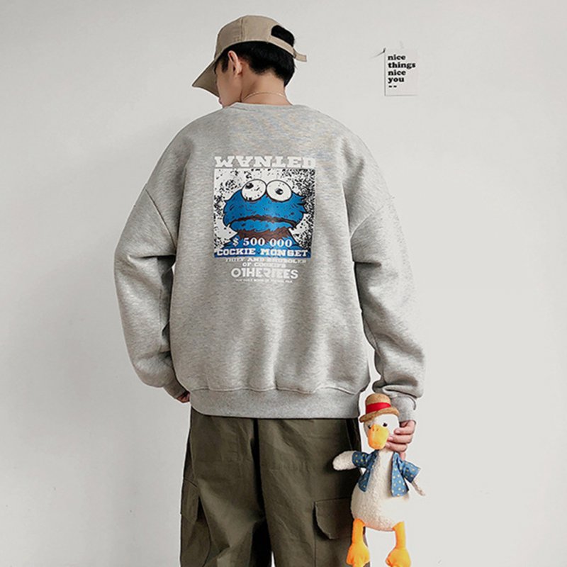 Men Women Sweatshirt KAWS Wanted Crew Neck Printing Loose Fashion Pullover Tops Light grey_XL