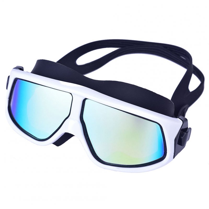 Men Women Swimming Goggles Thickened Waterproof High-definition Double Layer Anti-fog Swim Eyewear B white blue plating