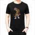Men Women T Shirt Short Sleeve Tiger Printing Round Collar Tops for Youth Black XXL