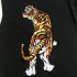 Men Women T Shirt Short Sleeve Tiger Printing Round Collar Tops for Youth Black XXXL