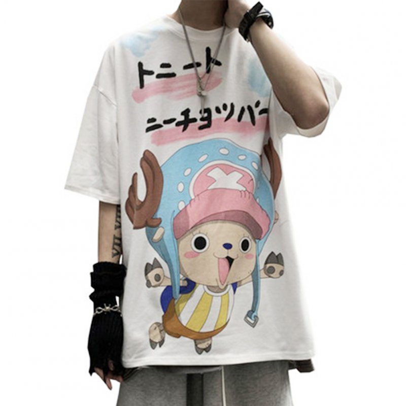 Men Women T-shirt One Piece Summer Tops Harajuku Style Half Sleeve Crew Neck Pullover  3EK56 # white_XXL