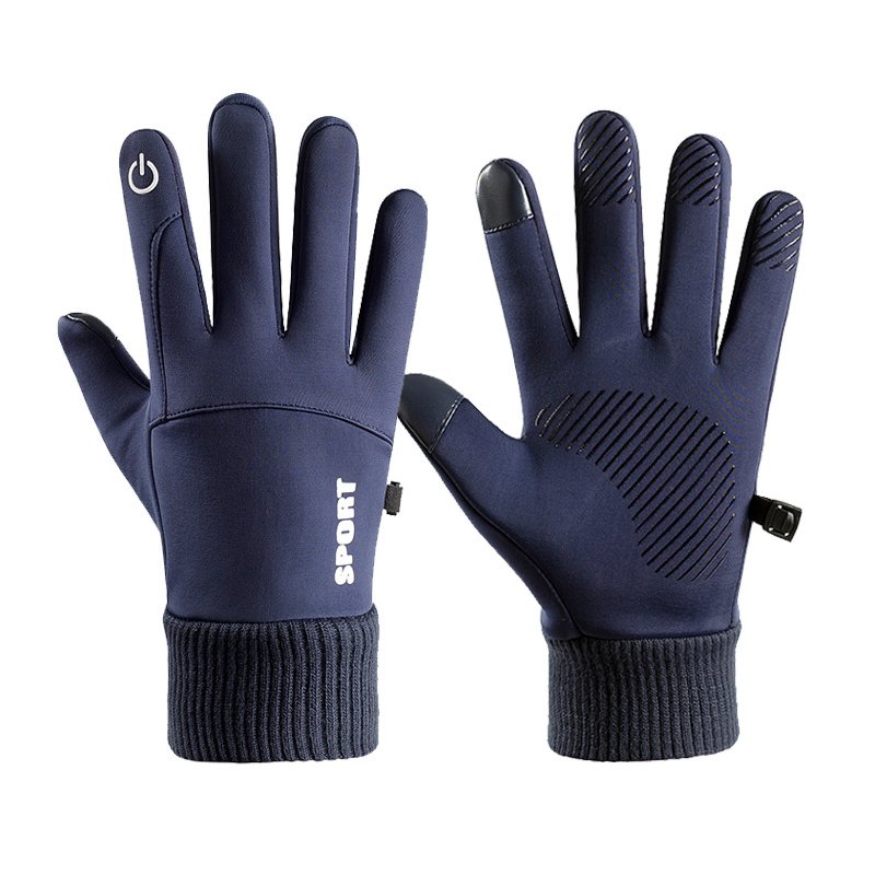 Men Women Thermal Fleece Gloves Waterproof Running Jogging Cycling Ski Sports Touchscreen Fleece Gloves blue_One size