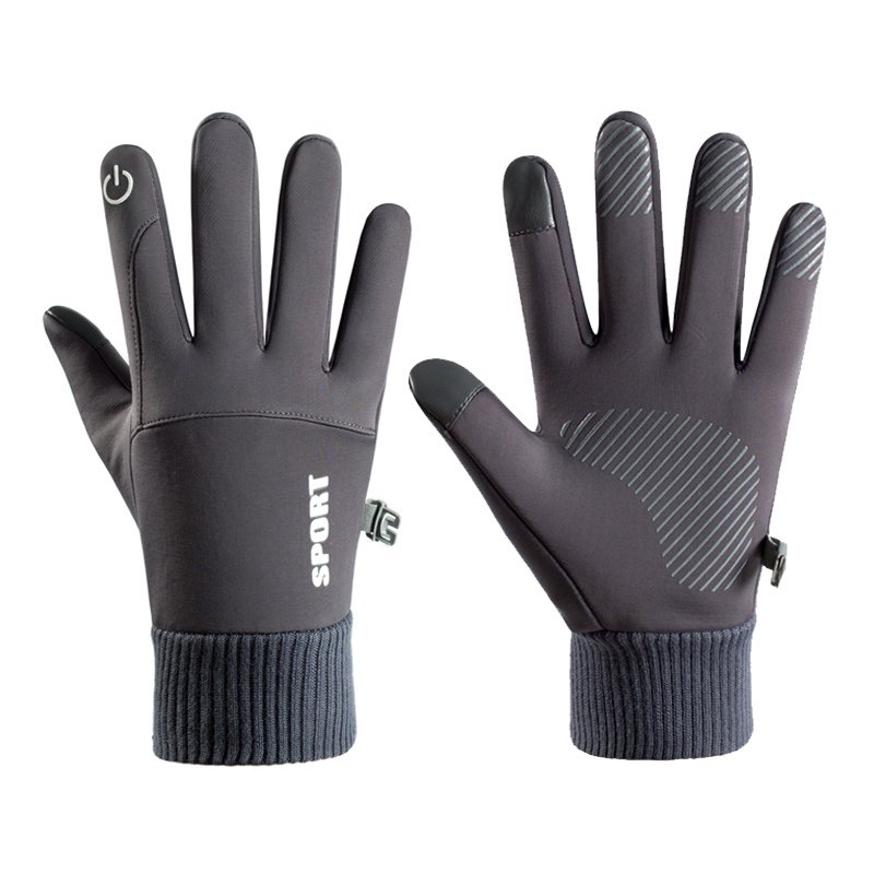 Men Women Thermal Fleece Gloves Waterproof Running Jogging Cycling Ski Sports Touchscreen Fleece Gloves gray_One size