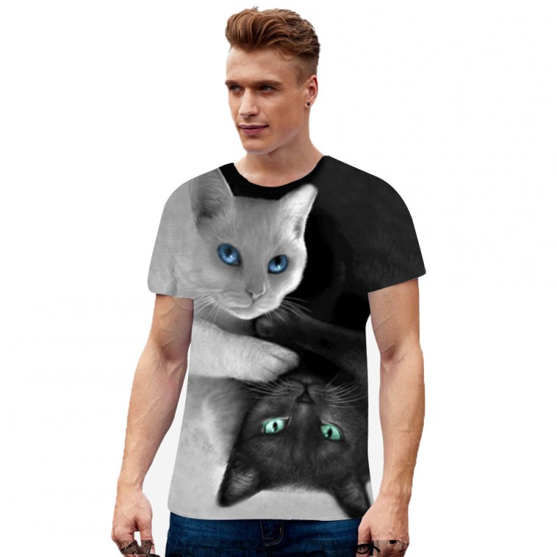 Men Women Unique 3D Digital Cat Printing T- Shirt black_XL