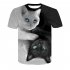 Men Women Unique 3D Digital Cat Printing T  Shirt black XL