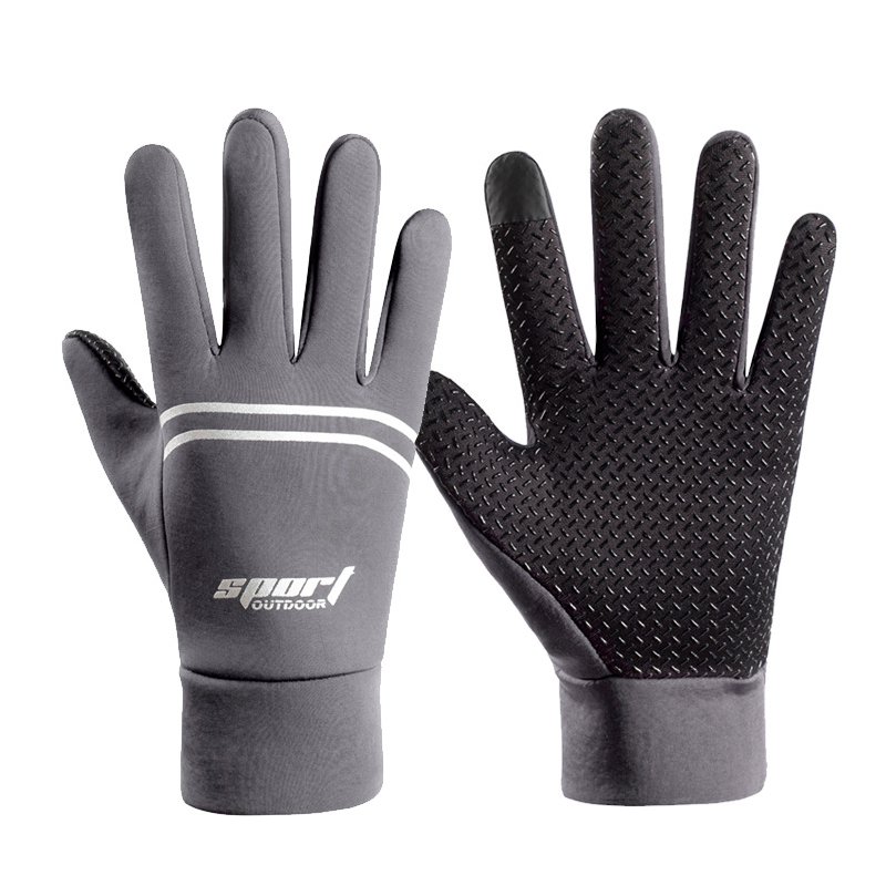 Men Women Waterproof Gloves Fleece Outdoor Sports Mountaineering Cycling Skiing Nonslip Autumn Winter Gloves gray_One size