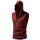 Men Workout Hooded Tank Tops Summer Solid Color Sleeveless Casual T-shirt For Running Fitness wine red S