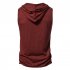 Men Workout Hooded Tank Tops Summer Solid Color Sleeveless Casual T shirt For Running Fitness wine red M