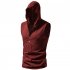 Men Workout Hooded Tank Tops Summer Solid Color Sleeveless Casual T shirt For Running Fitness wine red M
