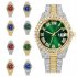 Men Wristwatch With Date Stainless Steel 44mm Diamond set Dial Luxury Large Dial Water Proof Vintage Quartz Wristwatch green gold belt