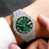 Men Wristwatch With Date Stainless Steel 44mm Diamond set Dial Luxury Large Dial Water Proof Vintage Quartz Wristwatch green gold belt