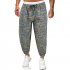 Men Yoga Pants Fashion Contrast Color Middle Waist Trousers Casual Cotton Linen Loose Large Size Pants navy blue L