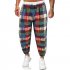 Men Yoga Pants Fashion Contrast Color Middle Waist Trousers Casual Cotton Linen Loose Large Size Pants navy blue XL