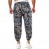 Men Yoga Pants Fashion Contrast Color Middle Waist Trousers Casual Cotton Linen Loose Large Size Pants navy blue 2XL