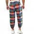 Men Yoga Pants Fashion Contrast Color Middle Waist Trousers Casual Cotton Linen Loose Large Size Pants coffee color M