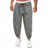 Men Yoga Pants Fashion Contrast Color Middle Waist Trousers Casual Cotton Linen Loose Large Size Pants green L