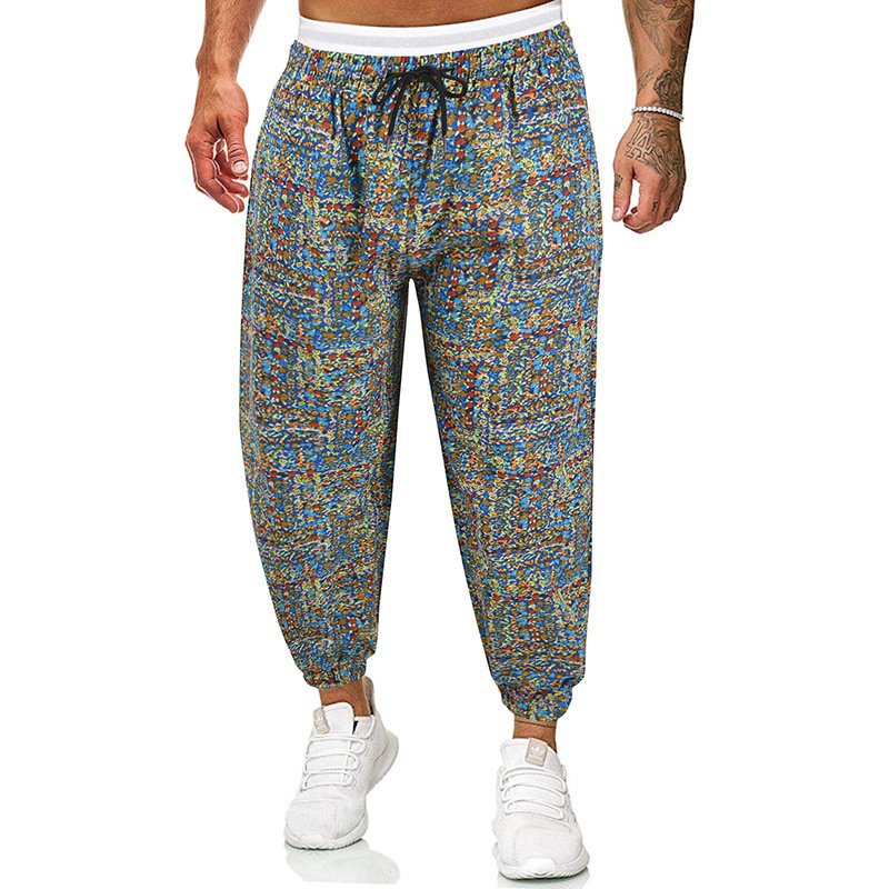 Men Yoga Pants Fashion Contrast Color Middle Waist Trousers Casual Cotton Linen Loose Large Size Pants green 2XL