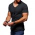 Men Youth Solid Color V Collar Elastic Short Sleeve T Shirt Orange XXL