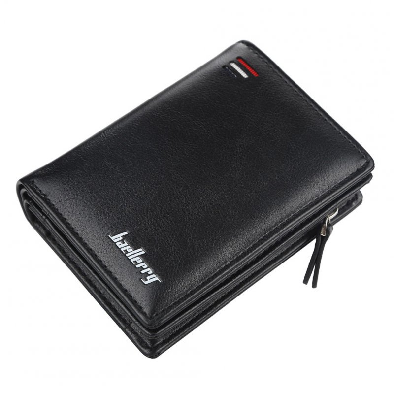 Men Zipper Short Style Wallet Card Slots Fashion Mini Snap Button Bag black