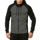 Men Zipper Sweatshirt Coat Spring Autumn Stripes Hooded Zipper Cardigan White strip XL