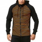 Men Zipper Sweatshirt Coat Spring Autumn Stripes Hooded Zipper Cardigan Orange stripe M