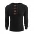 Men s Autumn Casual Long Sleeve Slim Solid Color V neck Bottoming Shirt Sweater Horn Button Sweater Top black XL