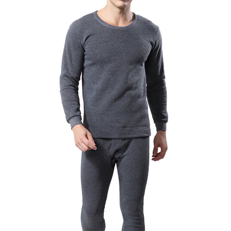 Men's Autumn and Winter Round Neck Long Sleeve Solid Color Vans Thermal Underwear Set