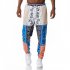 Men s Casual Pants Paisley Retro Style Printing Casual Sports Jogging Pants Blue and white  M