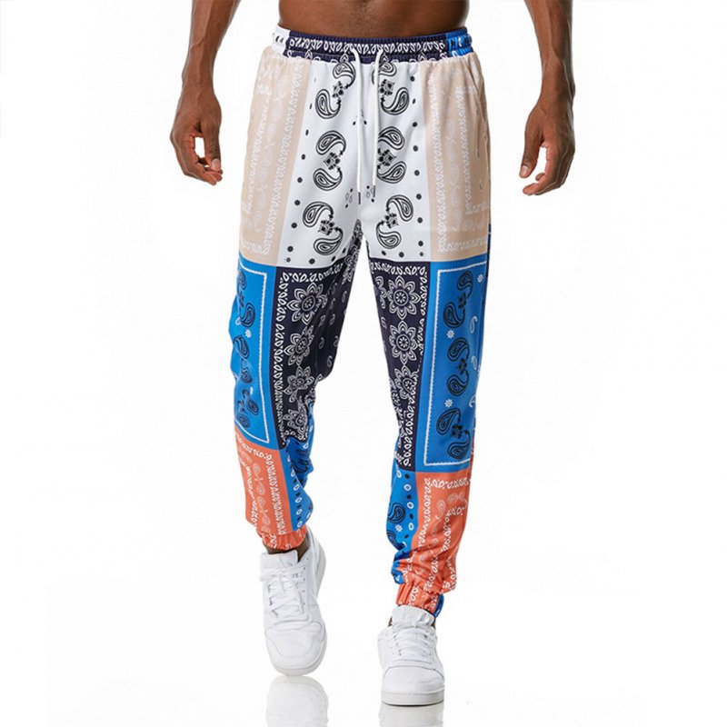 Men's Casual Pants Paisley Retro Style Printing Casual Sports Jogging Pants Blue and white _M