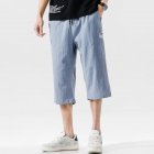 Men s Casual Pants Summer Large Size Casual Cotton and Linen Cropped Sports Pants Light blue  2XL