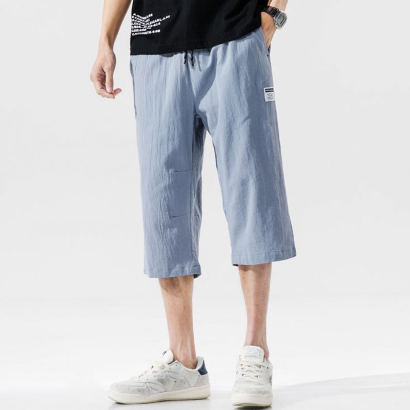 Men's Casual Pants Summer Large Size Casual Cotton and Linen Cropped Sports Pants Light blue _2XL