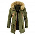 Men's  Coat  Long  Velvet  Fur Collar    Mid-length     Zipper    Padded  Jacket olive green_M