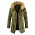 Men s  Coat  Long  Velvet  Fur Collar    Mid length     Zipper    Padded  Jacket olive green 2XL