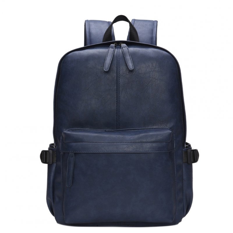 Men's Concise Soft PU Leather Travel Backpack Casual Dual Zipper Computer Bag Schoolbag for Students