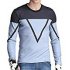 Men s Fashion Slim Long Sleeve Colorblock T shirt Blue White XL equal to American M