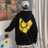 Men s Hoodie Autumn Smile face Printing All match Long sleeve Hooded Sweater Black  L
