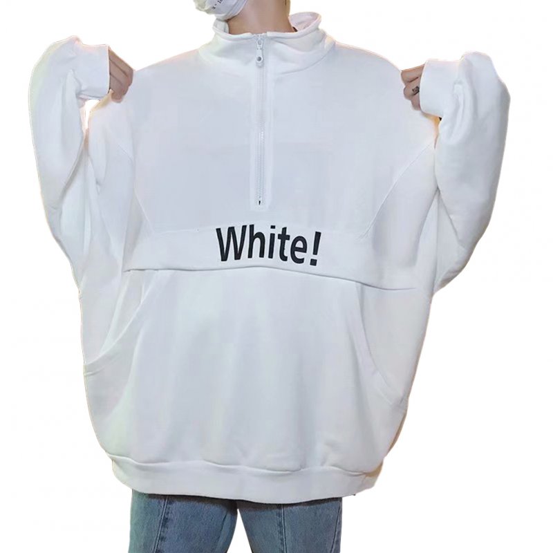 Men's Hoodie Autumn and Winter Loose Pullover Letter Printing Jacket White_XL